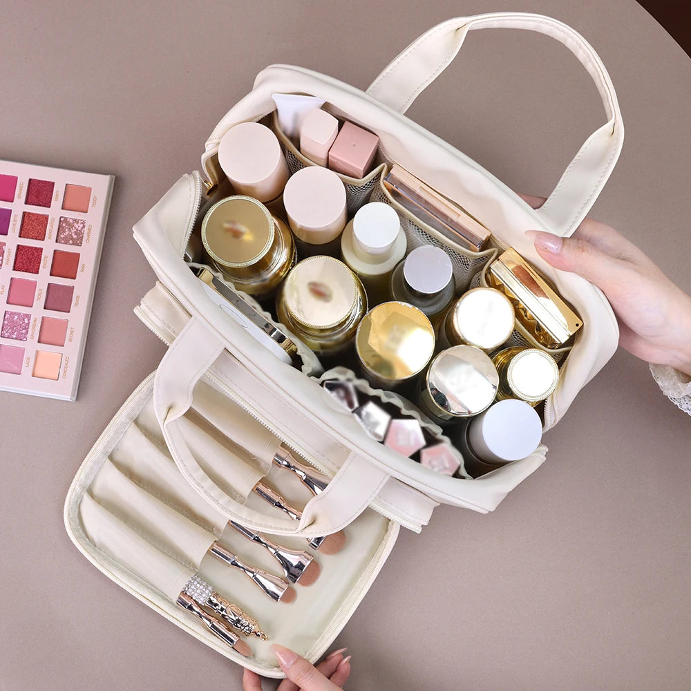 Bolsa de Cosméticos de PU de Gran Capacidad, Organizador de Maquillaje Portátil, Opciones para Viajes y Uso Diario, Almacenamiento de Artículos de Aseo