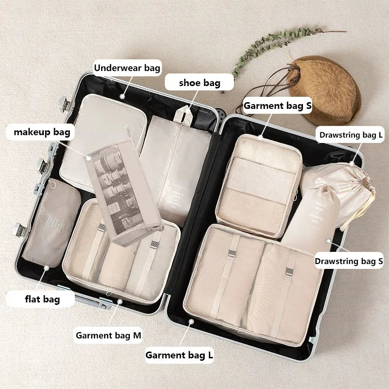 Juego de 7/8/9 piezas de bolsas de almacenamiento de viaje, artículos de tocador digitales, zapatos, bolsa organizadora de ropa, maleta, bolsa ordenada para ropa, juego de cubos de embalaje