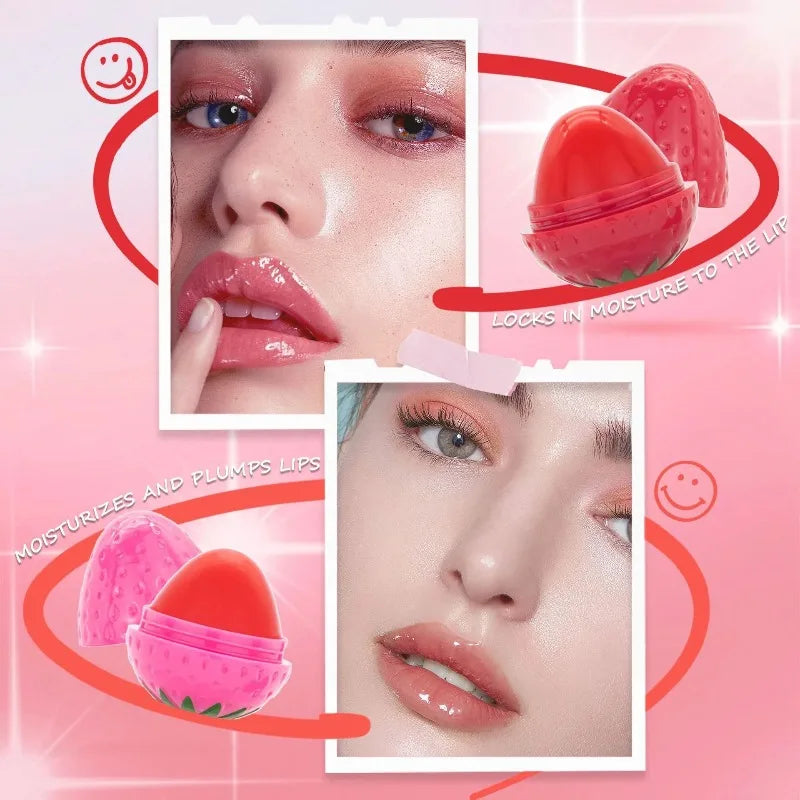 Bálsamo Labial de Fresa, 1/4 Piezas, Hidratante de Larga Duración, Repara y Humecta, Lápiz Labial Rojo con Diseño de Frutas, Cuidado Labial para Labios Secos, Cosméticos