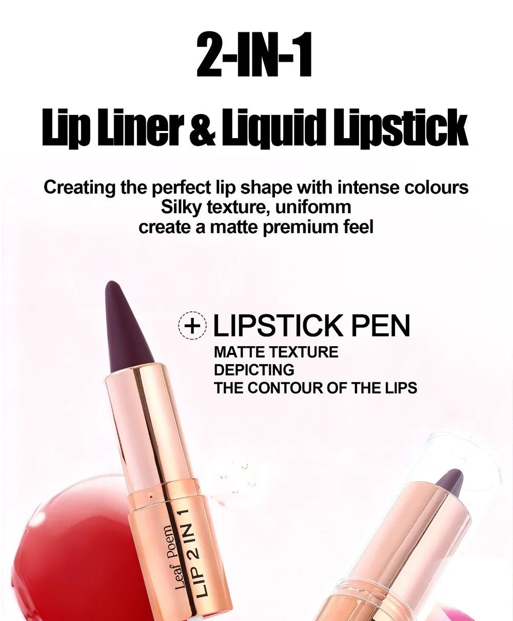 Delineador de Labios 2 en 1 de Doble Punta, Acabado Mate, Antiadherente, Resistente al Agua, Punta Cónica, Delineador de Labios de Larga Duración con Efecto Degradado