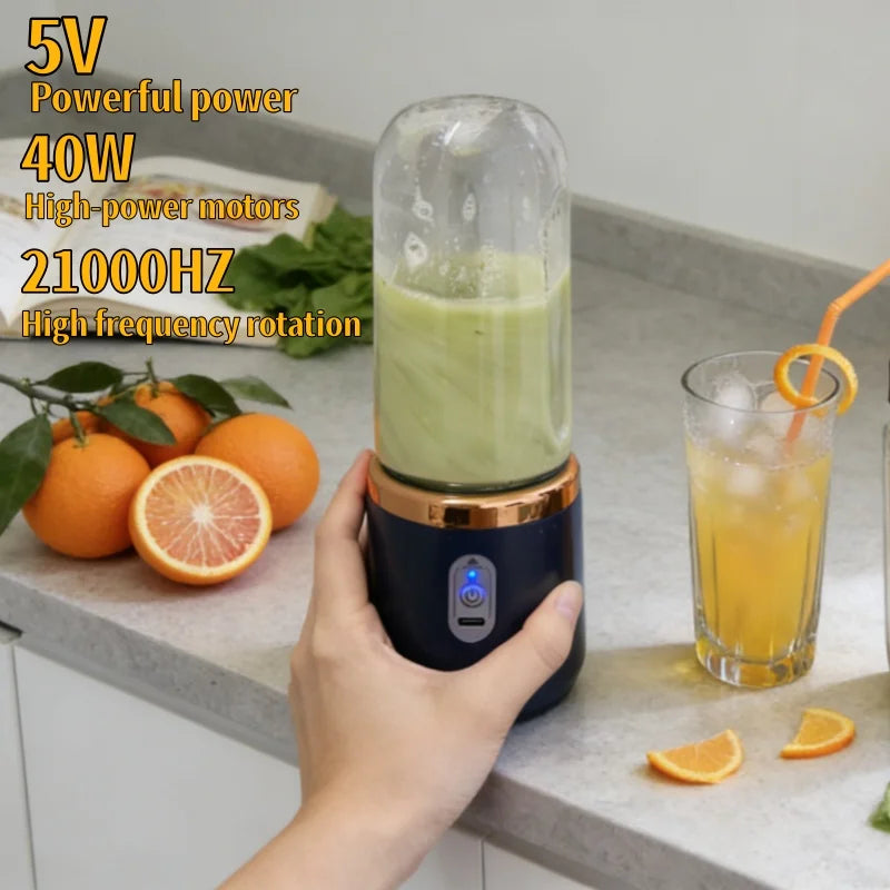 Licuadora Eléctrica Portátil de 6 Cuchillas, Máquina para Hacer Jugos y Smoothies, Trituradora de Hielo, Procesador de Alimentos Personal para Bebidas Frescas