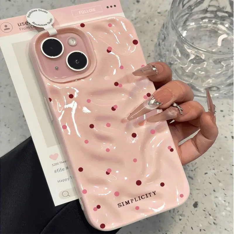 Funda de teléfono con textura de lunares de amor para iPhone 15 16 17 Pro Max, fundas para iPhone 13 14 12 11 Pro 16 Plus 17 Air, funda a prueba de golpes