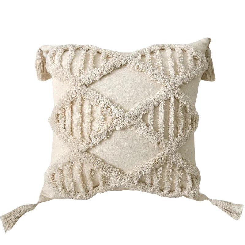 Funda de cojín capitoné de algodón con borla, funda de almohada decorativa Retro para sala de estar, decoración del hogar, funda de almohada de 30x50,45x45cm