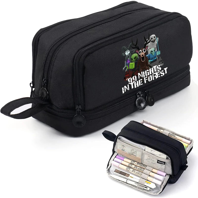 Estuches para lápices de 99 noches en los bosque, bolsas grandes para bolígrafos de dibujos animados, bolsa de lápices multicapa de Anime para niños y niñas, suministros de papelería escolar