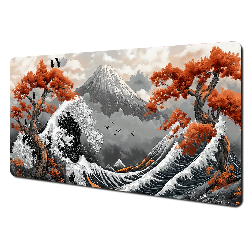 Alfombrilla de ratón grande con paisajes artísticos en rojo y negro, alfombrilla de escritorio duradera antideslizante, accesorios de oficina, alfombrilla para teclado y ratón, Tapis De Bureau