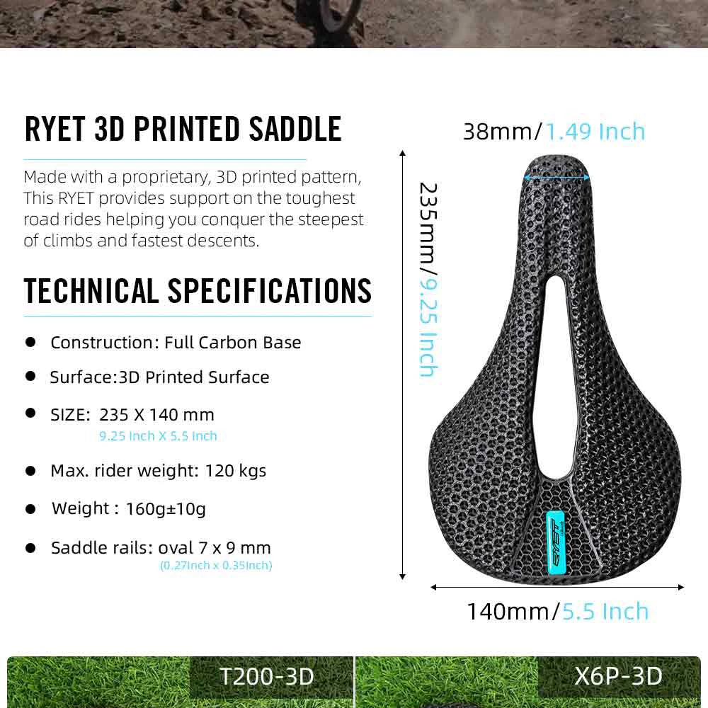 RYET-sillín de carbono para bicicleta con estampado 3D, 140mm, 142mm, superligero, para carreras de montaña, EVA, cojín para asiento de bicicleta, pieza de asiento para ciclismo