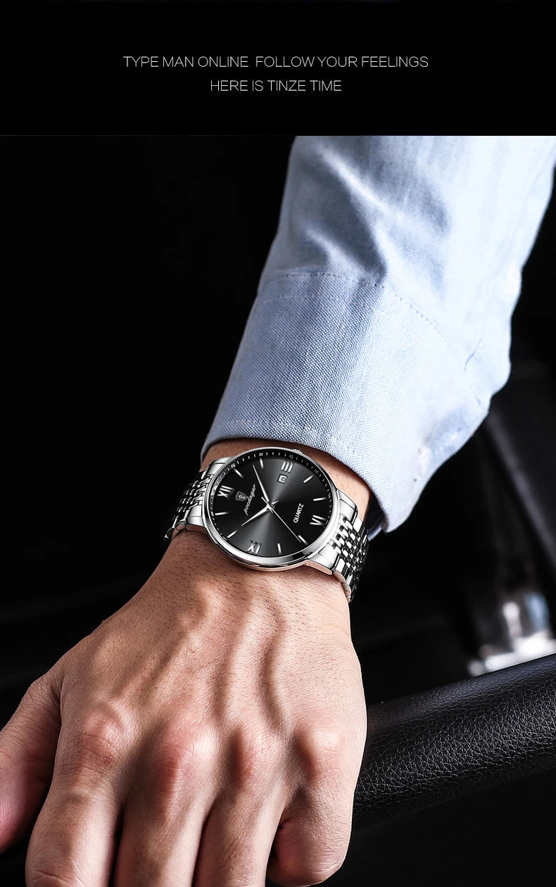 POEDAGAR, relojes de negocios de lujo para hombre, reloj de pulsera resistente al agua de acero inoxidable con fecha para hombre, reloj de pulsera de cuarzo Simple a la moda para hombre