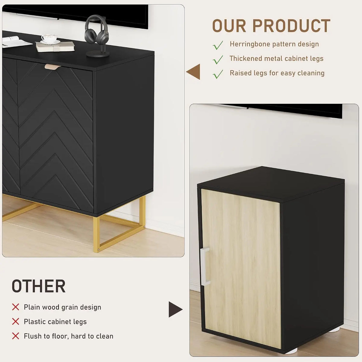 Aparador de puerta con diseño de espiga, mueble de almacenamiento para comedor, 47", personalizado