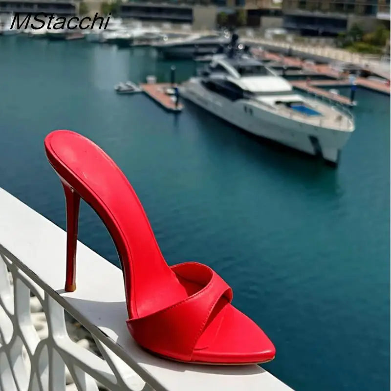Zapatillas de tacón súper alto para mujer, zapatos de verano con punta abierta, sandalias de tacón de aguja de colores combinados, zapatos sexis de fiesta para mujer, zapatos de tacón de lujo para mujer