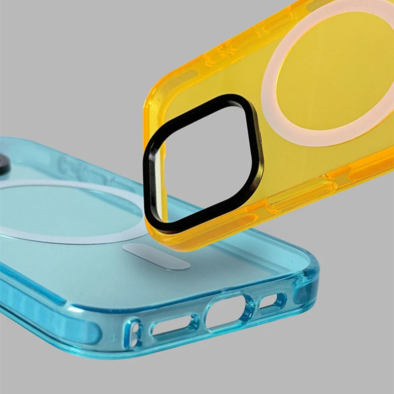 Funda Transparente de Silicona Suave con Carga Inalámbrica MagSafe en Colores Neón para iPhone 17, 17 Pro Max, 15, 16 Pro, 13, 14, 12