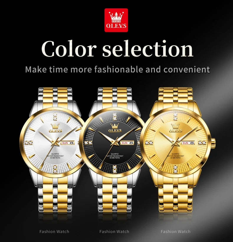 OLEVS 9917 New Mens Watch Original Quartz Watch Diamond Scale Waterproof Luminous Dual Calendar Display Mens Gifts Freebie Reloj