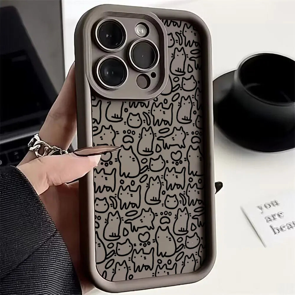 Funda de teléfono con dibujo de gatito negro para Xiaomi Redmi Note 13, 12s, 12, 11, 10, 9s, 9, 8, 7 Pro Plus, 4G, 5G, funda trasera suave de TPU