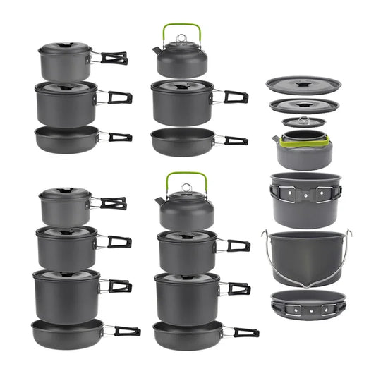 Juego de utensilios de cocina para acampar para 1 a 7 personas, olla y sartén ligeros y portátiles con bolsa de transporte, perfecto para acampar al aire libre