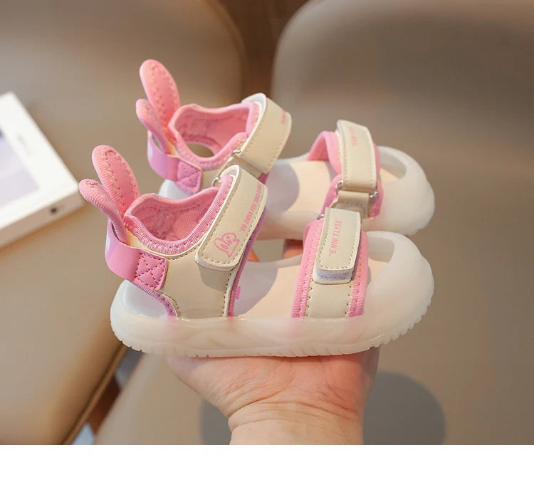 Sandalias de dibujos animados para niños y niñas, zapatos de playa suaves, informales, antideslizantes, color rosa verdoso, de 2 a 12 años