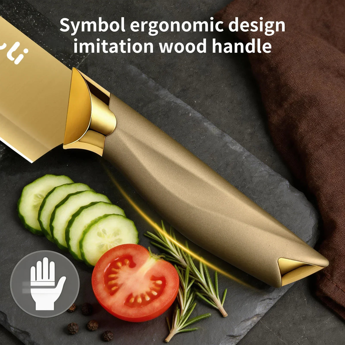 Juego de Cuchillos de Cocina Dorados de 4 Piezas, Hojas con Revestimiento de Titanio Antiadherente, Mango Ergonómico, Cuchillo de Chef, Cuchillo Multiusos, Cuchillos para Frutas para el Hogar