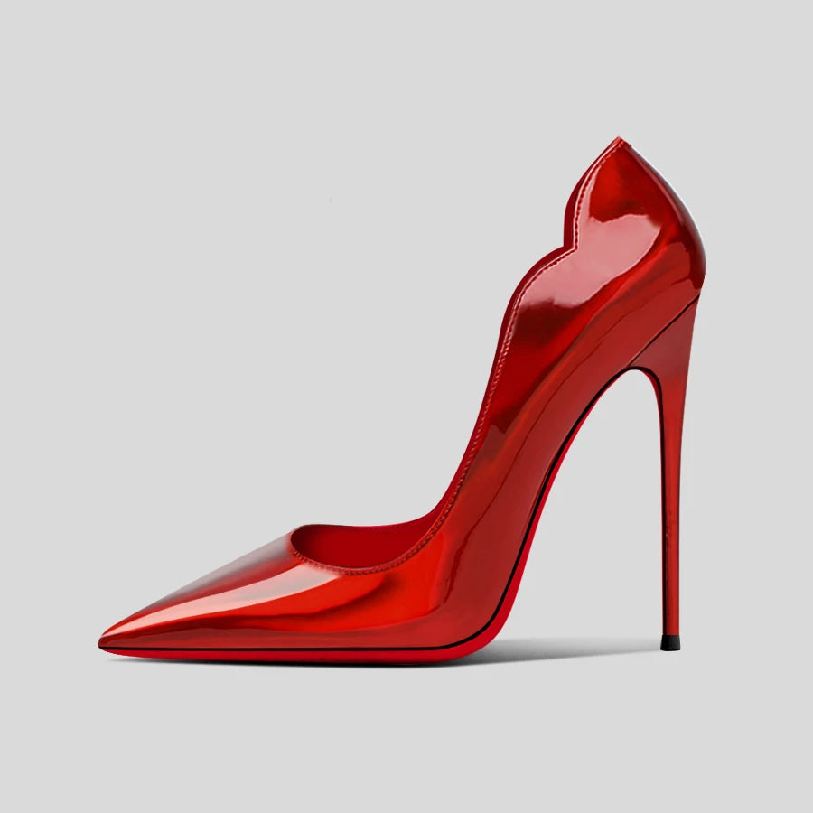 Nuevos tacones altos negros puntiagudos de 12 cm para mujer, tacones delgados con temperamento sexy, boca poco profunda, zapatos individuales con suela roja 34-46