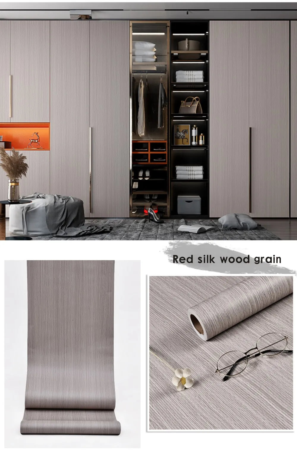 Pegatinas de puerta de grano de madera para armario, mesa, armario, muebles, papel tapiz autoadhesivo de PVC impermeable, decoración del hogar
