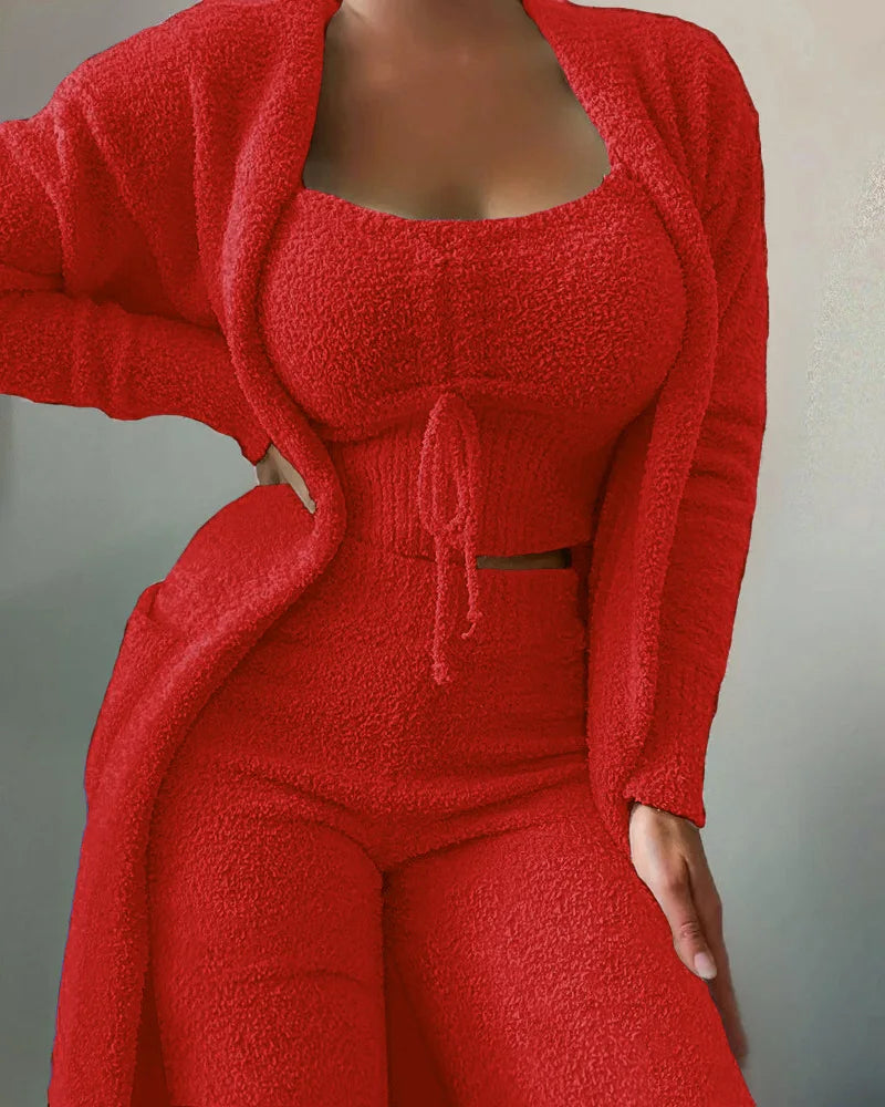 Conjunto de pijamas de terciopelo para mujer, Top corto, pantalones largos y abrigo, traje de 3 piezas, ropa de casa cálida y suave de lana, S-3XL, novedad de Otoño Invierno 2026