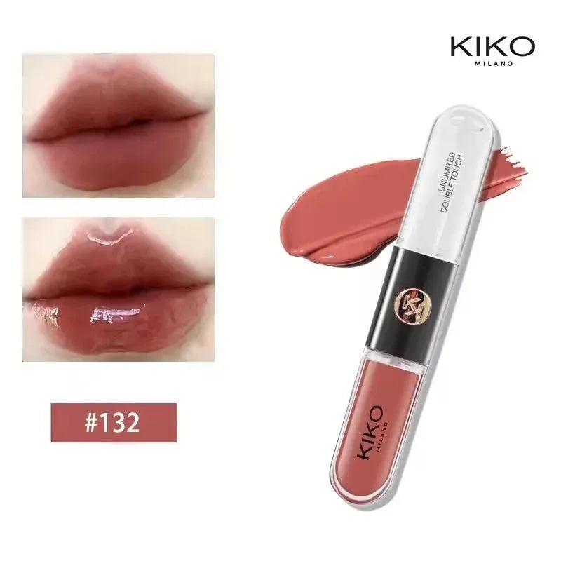 Kiko Labial de Doble Punta Transparente Efecto Espejo, No se Desvanece, No se Transfiere, Brillo Labial Tono Té con Leche, Pasta de Frijol, Maquillaje Labial Natural
