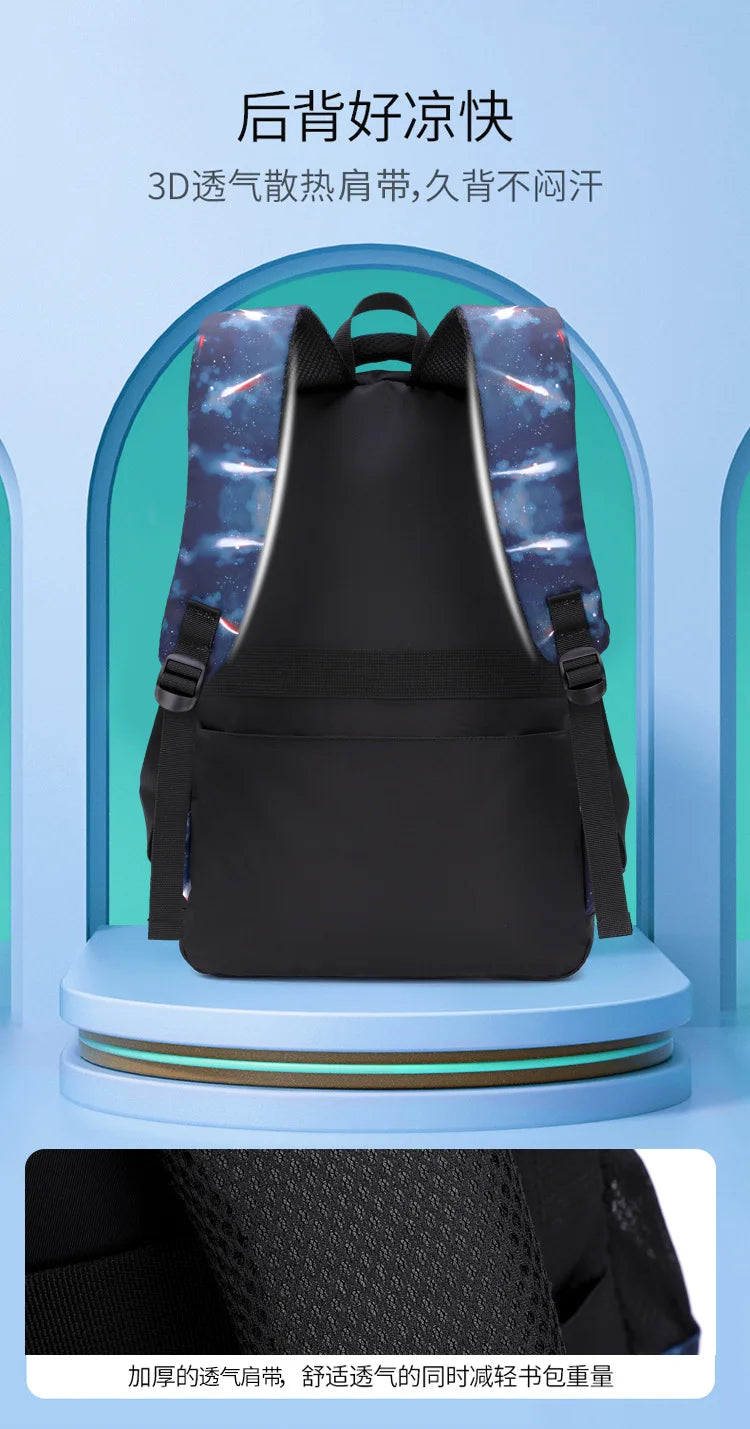 Nuevo conjunto de 3 uds de mochilas para niños, bolso escolar con patrón de cielo estrellado para estudiantes, bolso escolar impermeable con bolsa de almuerzo, estuche para lápices