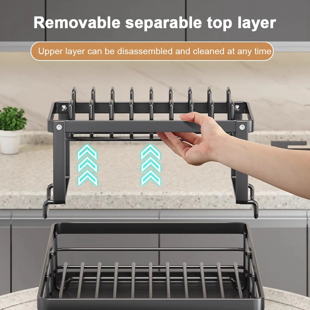 Escurridor de platos ajustable, estante de secado de platos, organizador de platos de cocina con escurridor sobre el fregadero, encimera, soporte de almacenamiento de cubiertos