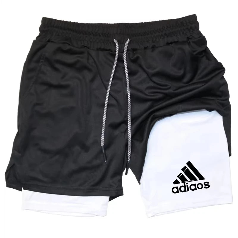 Pantalones cortos de compresión para hombre, pantalones cortos deportivos de entrenamiento para correr, pantalones cortos de secado rápido para gimnasio de verano en uno
