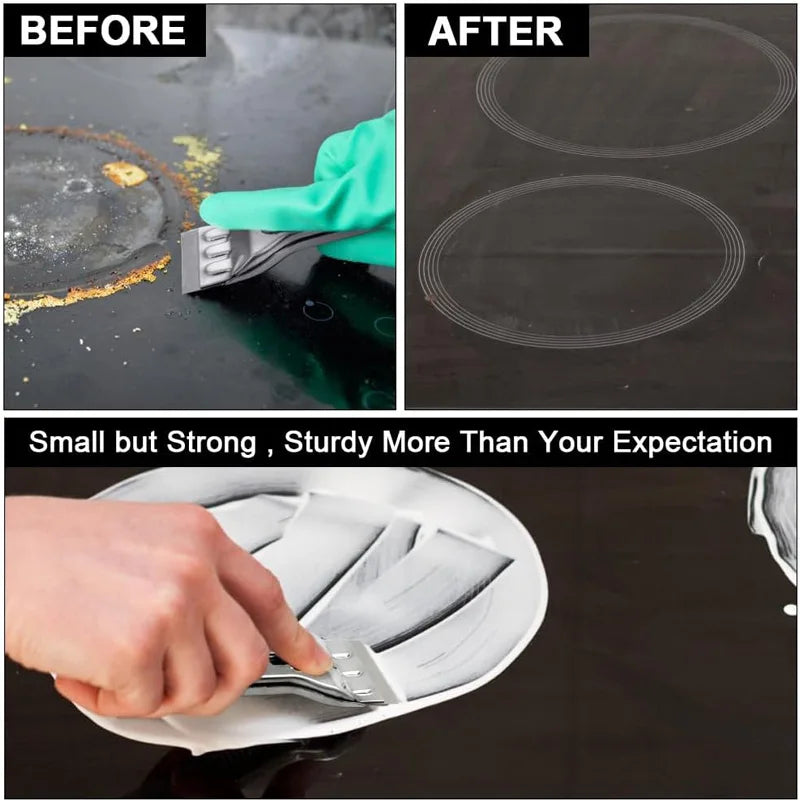 Raspador de cocina de acero inoxidable, raspador de vidrio y cerámica con cuchillas de repuesto, herramientas raspadoras de limpieza de ventanas y suelo de pared