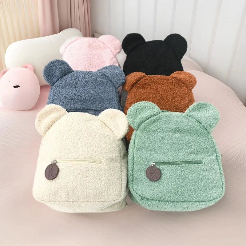 Mochila de felpa para niños, mochilas con orejas de oso a la moda, mochila de dibujos animados para niños, mochila de pana para niñas, regalo para niños