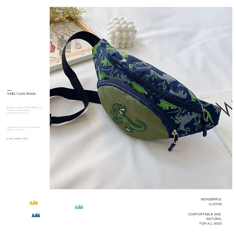 Lindas bolsas de almacenamiento de dinosaurio de dibujos animados para niños, teléfono, auriculares, bolsa de dinero, organizador de moda, bolsa de pecho y cintura, bolsa de cinturón para niños