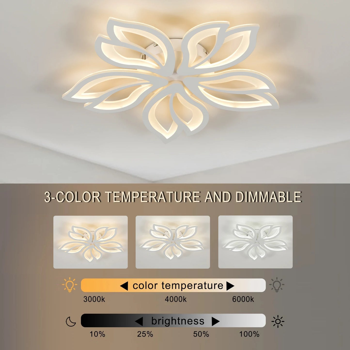 Lámpara de techo LED, lámpara de techo de hojas modernas, montaje empotrado para sala de estar, estudio, comedor, dormitorio