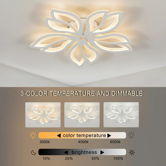 Lámpara de techo LED, lámpara de techo de hojas modernas, montaje empotrado para sala de estar, estudio, comedor, dormitorio