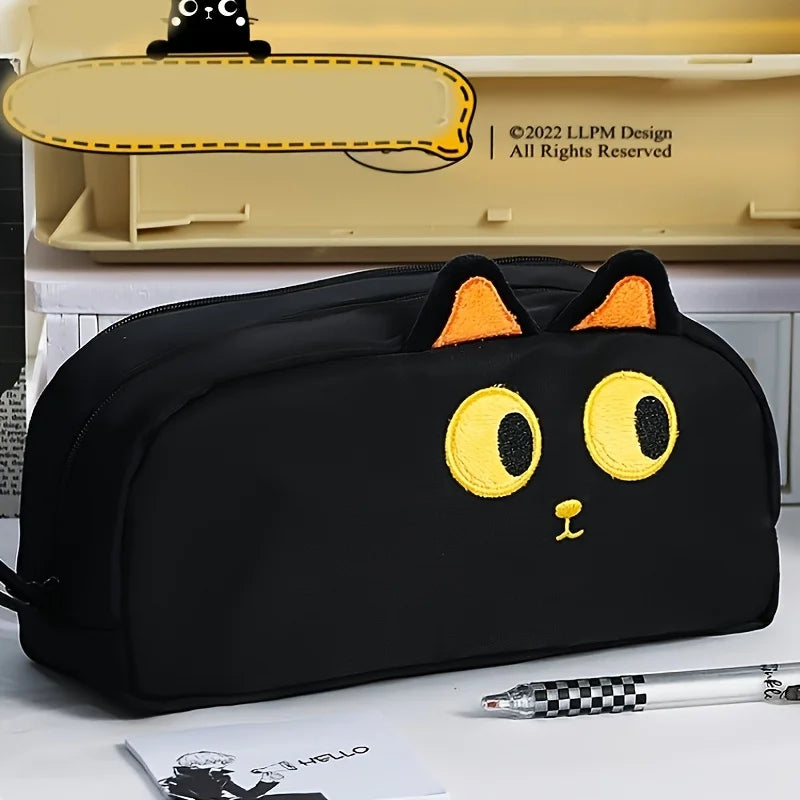 Lindo estuche para lápices de gato negro 3D, útiles escolares de poliéster de gran capacidad, lindo regalo para amantes de los gatos para estudiantes y oficina (diseño de pata)