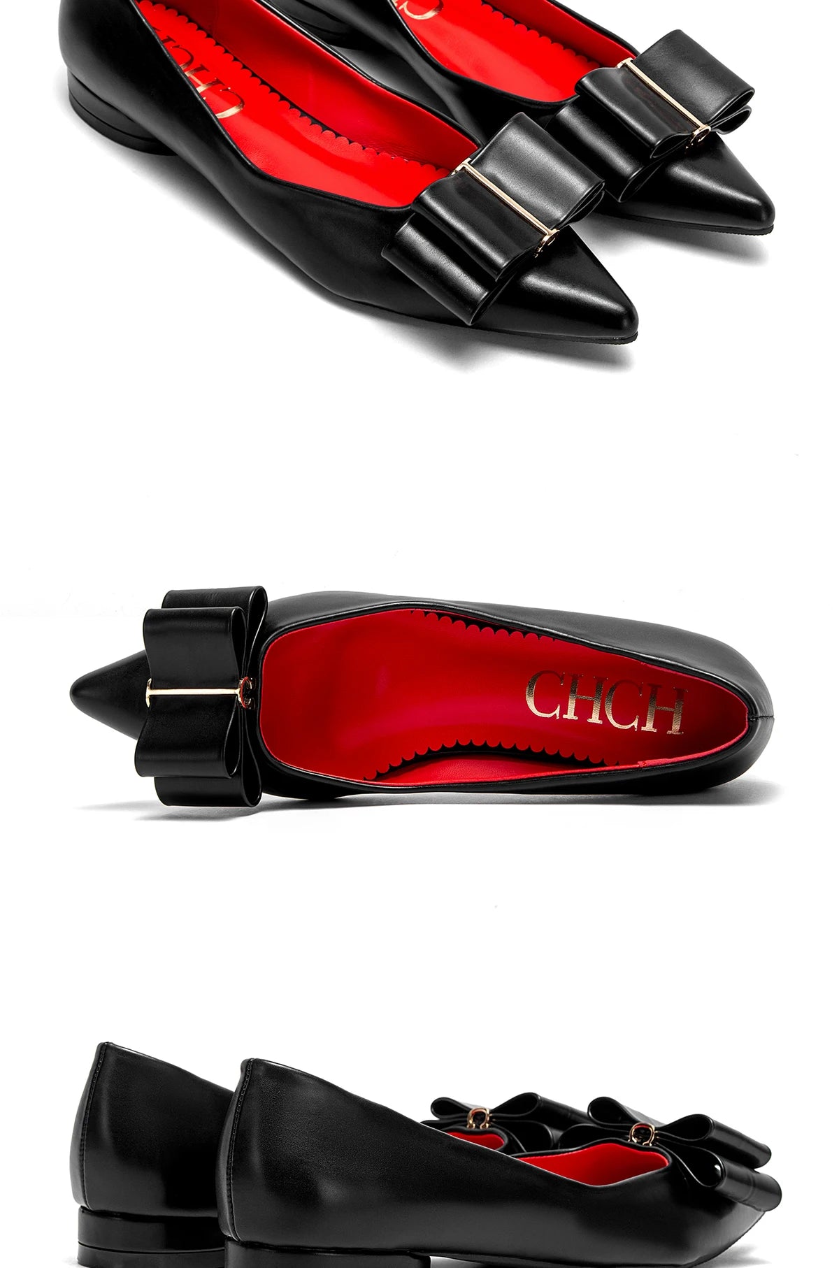 CHCH Zapatos planos para mujer Nuevos zapatos de negocios con lazo puntiagudo negro Zapatos cómodos para ir al trabajo para mujer