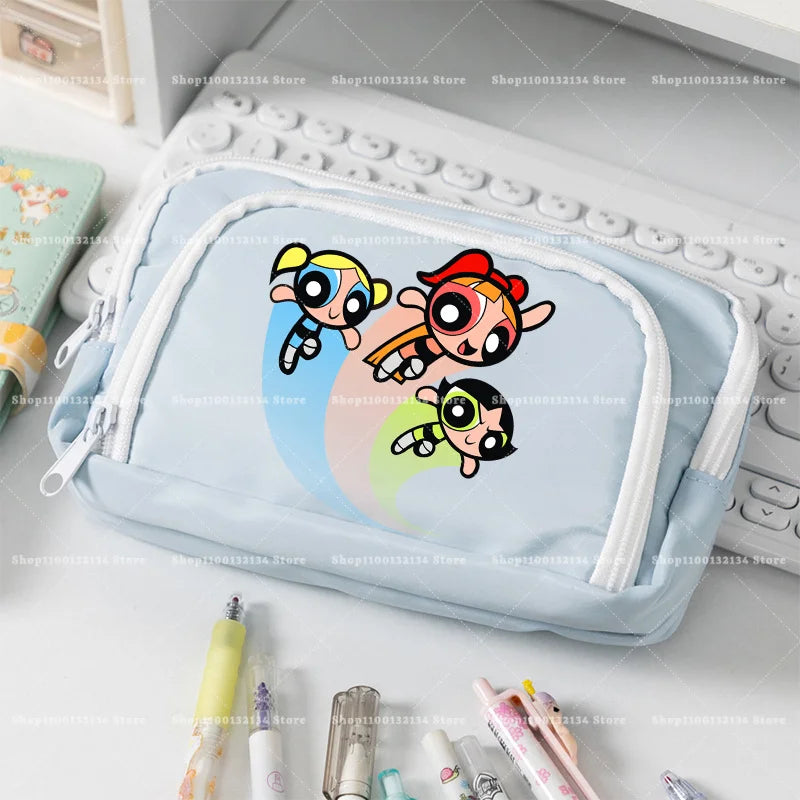 Estuche para lápices de las Chicas Superpoderosas, estuche para lápices con múltiples bolsillos, bolsa para lápices de gran capacidad para estudiantes, bolsa organizadora de papelería, regalo