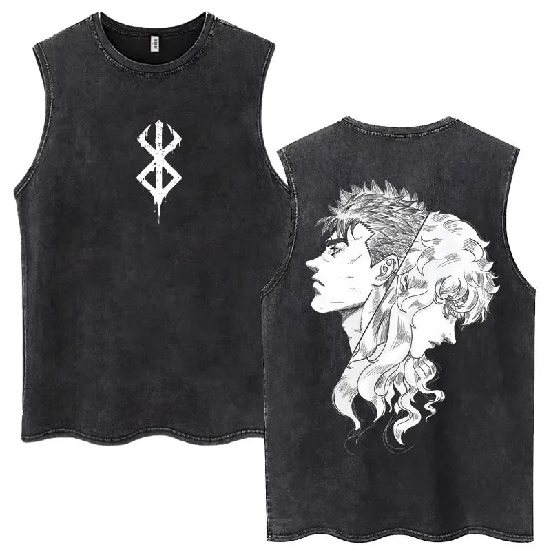 Camisetas sin mangas Harajuku lavadas de Anime Berserk Guts, camisetas Retro de Manga Gatsu Griffith Zodd, camisetas sin mangas, Camiseta de algodón Unisex de gran tamaño