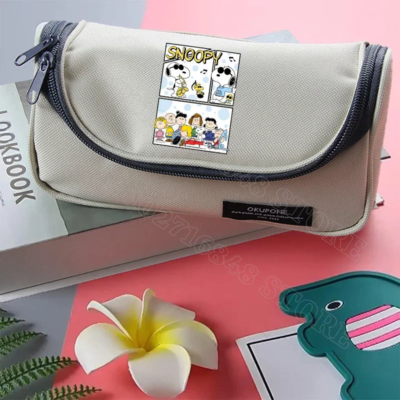 Estuches para lápices de Snoopy, papelería bonita, estampado gráfico de dibujos animados de anime, suministros escolares, portátiles, de gran capacidad, regalos para fiestas de cumpleaños