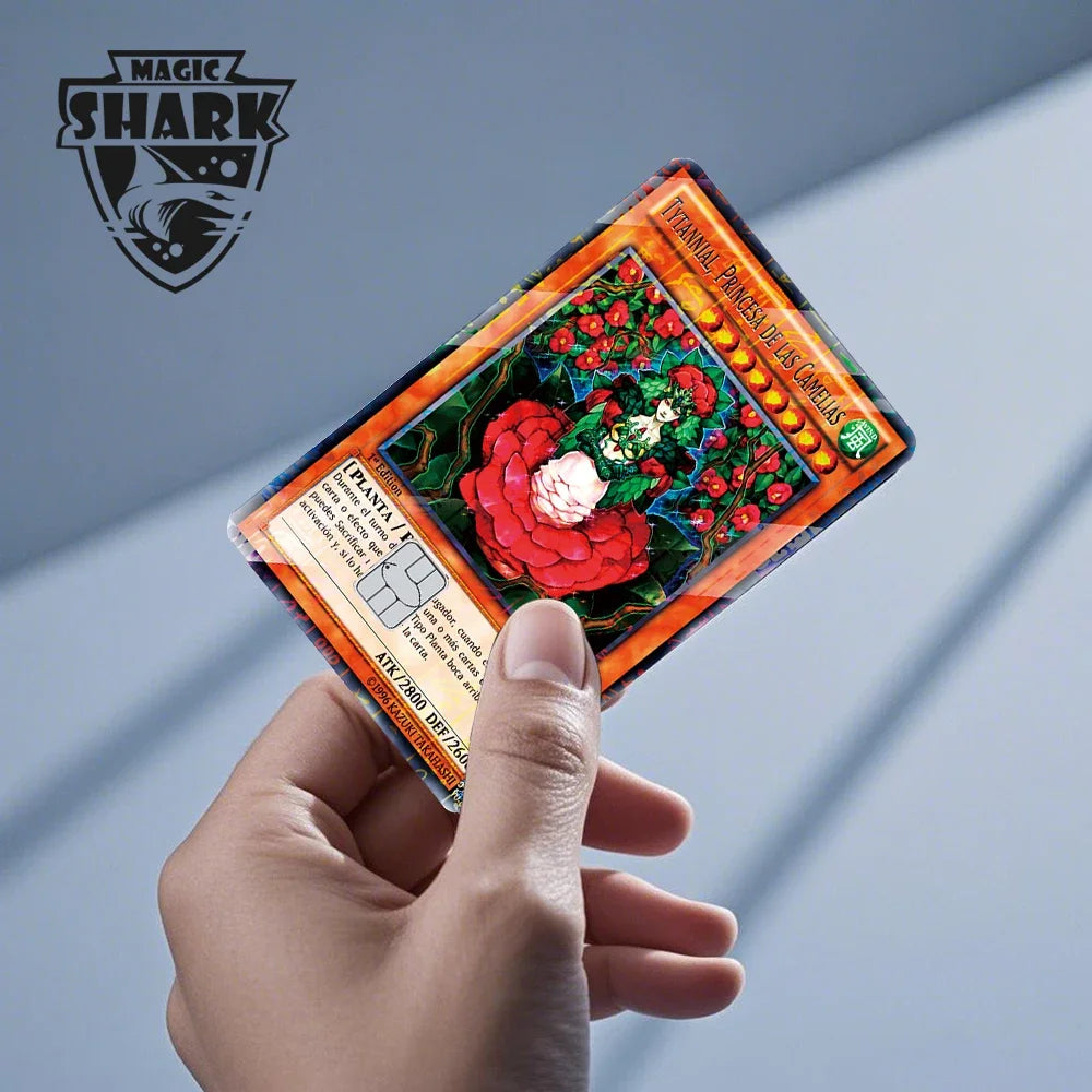 Tiburón mágico dinero dólar Bitcoin Anime yo-gi-oh calavera corazón cubierta pegatina película piel para tarjeta de crédito de débito lado frontal