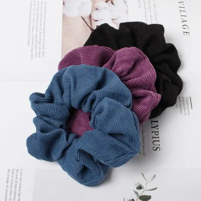 Cordón Scrunchie Otoño Invierno pana tela sólida Scrunchies conjunto bandas elásticas para el cabello moda Cola de Caballo lazo para el cabello cuerda sombreros 3PK