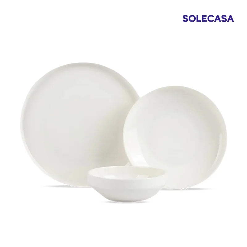 SOLECASA, juegos de vajilla de porcelana de 3/12 piezas, cuencos y platos blancos, plato resistente a los arañazos, cuenco de cerámica, plato de cena de espagueti