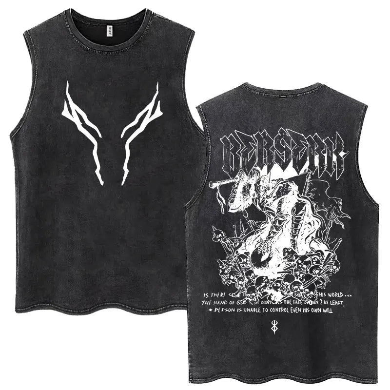 Camisetas sin mangas Harajuku lavadas de Anime Berserk Guts, camisetas Retro de Manga Gatsu Griffith Zodd, camisetas sin mangas, Camiseta de algodón Unisex de gran tamaño