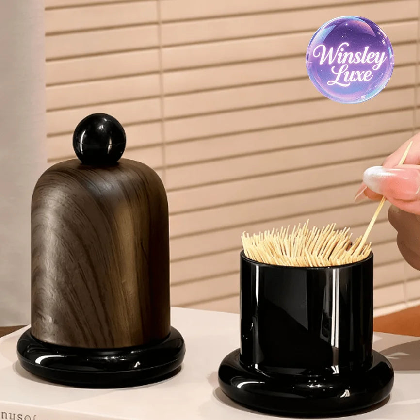 1 soporte elegante para palillos de dientes de madera de nogal con tapa de bola, diseño de madera maciza, decoración de alta gama para sala de estar y cocina, portátil