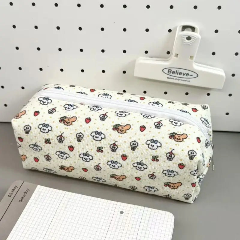 Bolsa de lona con cremallera para lápices, diseño de animales y flores, para la escuela, oficina y uso diario, suministros de papelería para estudiantes