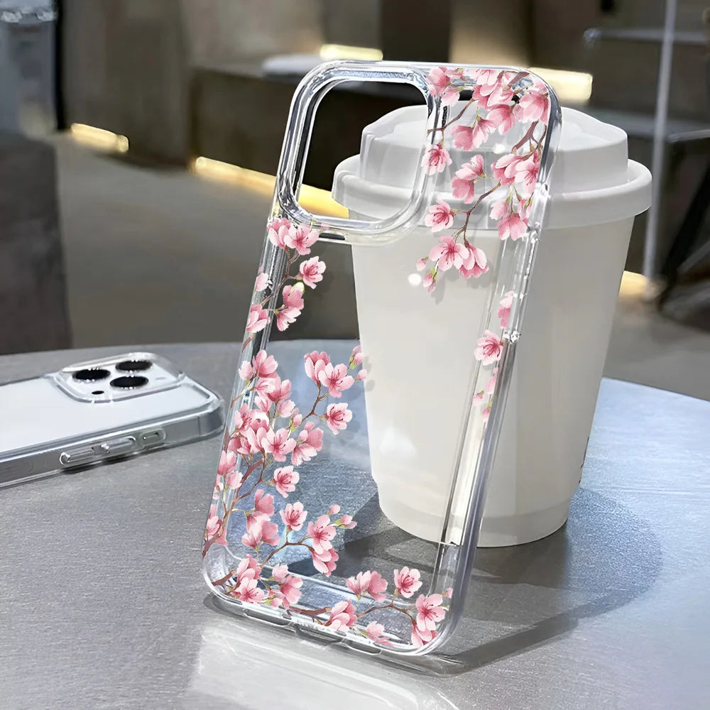Funda de teléfono transparente con flores para niñas, fundas duras a prueba de golpes para iPhone 16 15 14 13 12 11 Pro Max 16 Plus