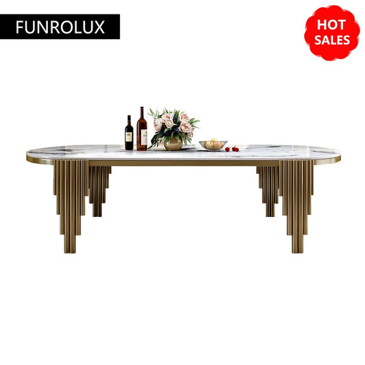 Juego de comedor de acero inoxidable, muebles para el hogar, mesa de comedor de mármol moderna