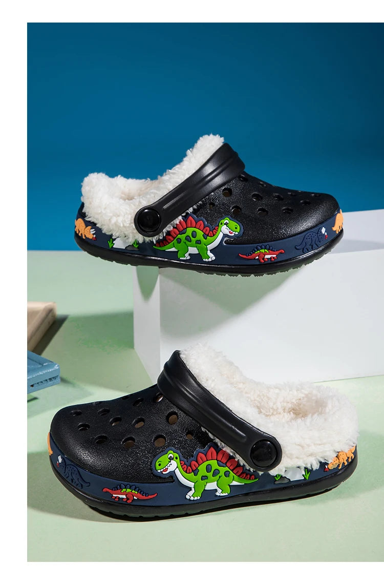 Sandalias de invierno para niños, zapatillas de piel para niños, zapatos para niñas, zuecos antideslizantes, sandalias bonitas de dibujos animados para niñas, zapatos para niños