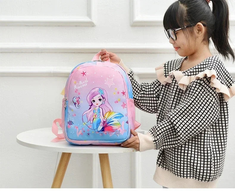 Nueva mochila para niños, bonita mochila escolar con estampado de sirena y unicornio de dibujos animados, mochila escolar ligera para guardería