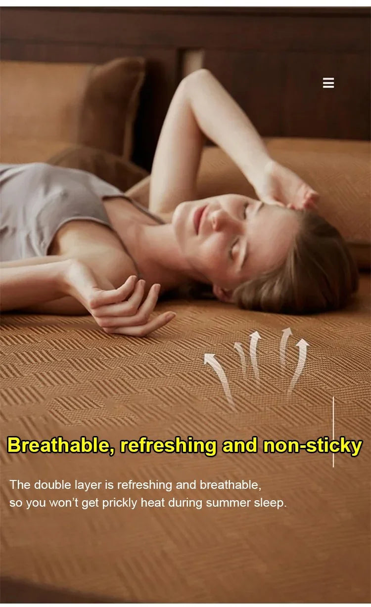 Colchoneta refrescante de seda helada para verano, de bambú natural plegable de doble cara, para camas de 1.5/1.8m, ideal para dormir sin ropa en el hogar o dormitorio.