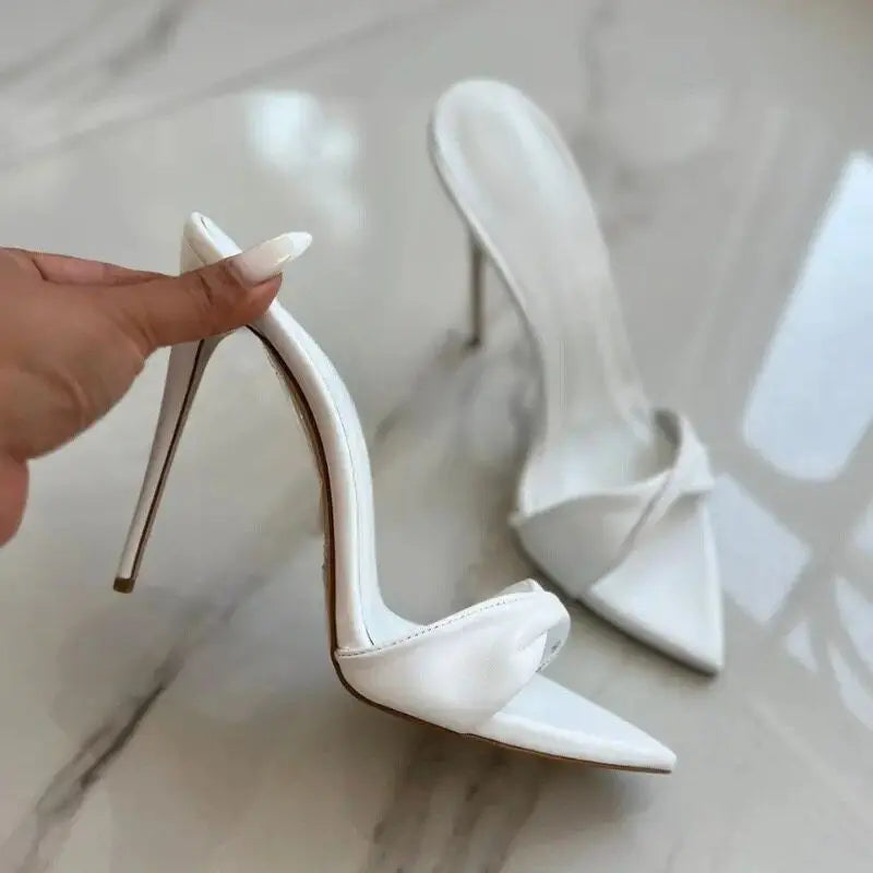Yuejinlong Sexy 10cm 12cm Stiletto Peep Toe Mules Pleated Fold-over High Heels Sandals Plus Size 33-46 Fashion Party Shoes 2026