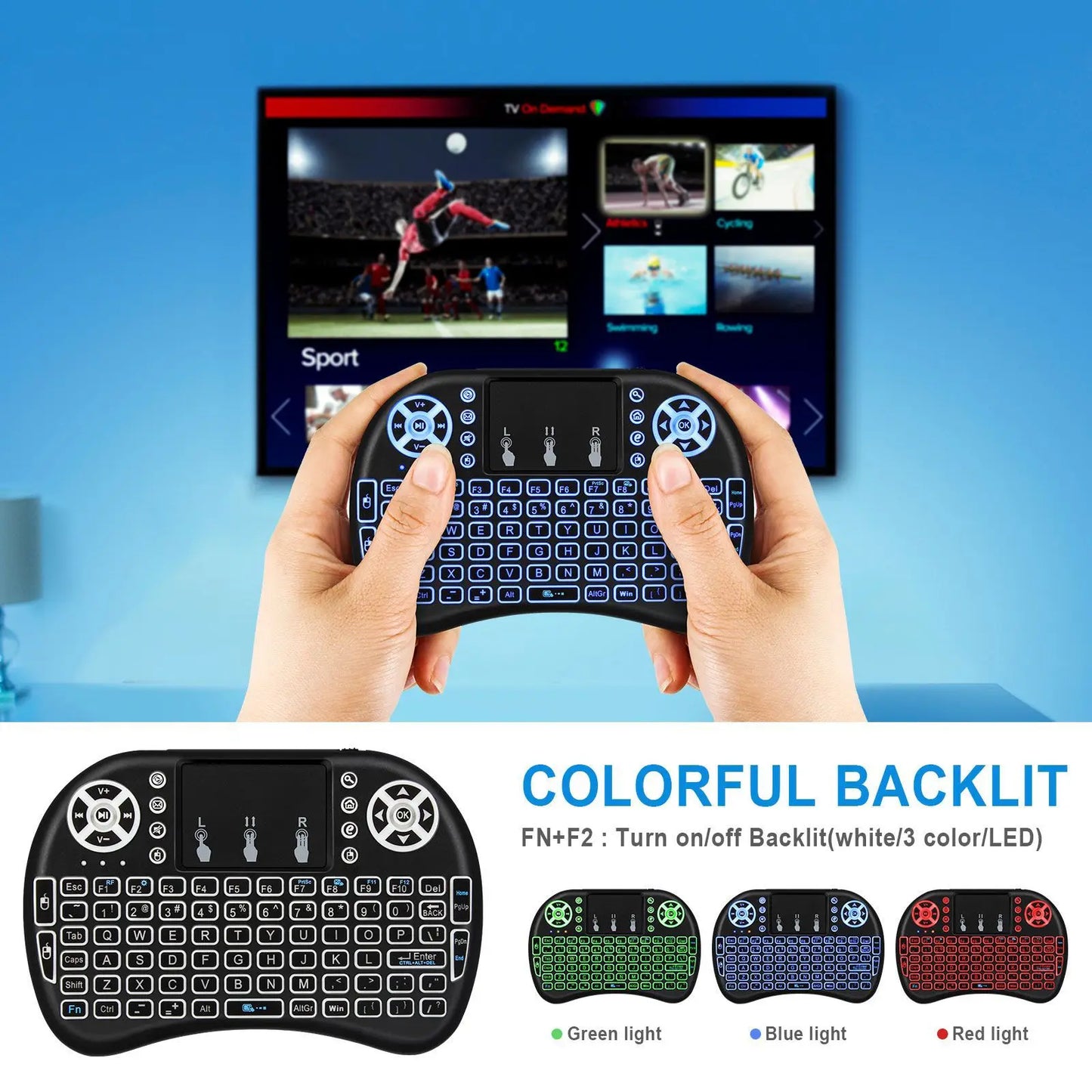Miniteclado inalámbrico retroiluminado, periférico con Touchpad N, RGB, PC, TV Box, español, francés, Azerty, ruso, portugués, idioma de Brasil