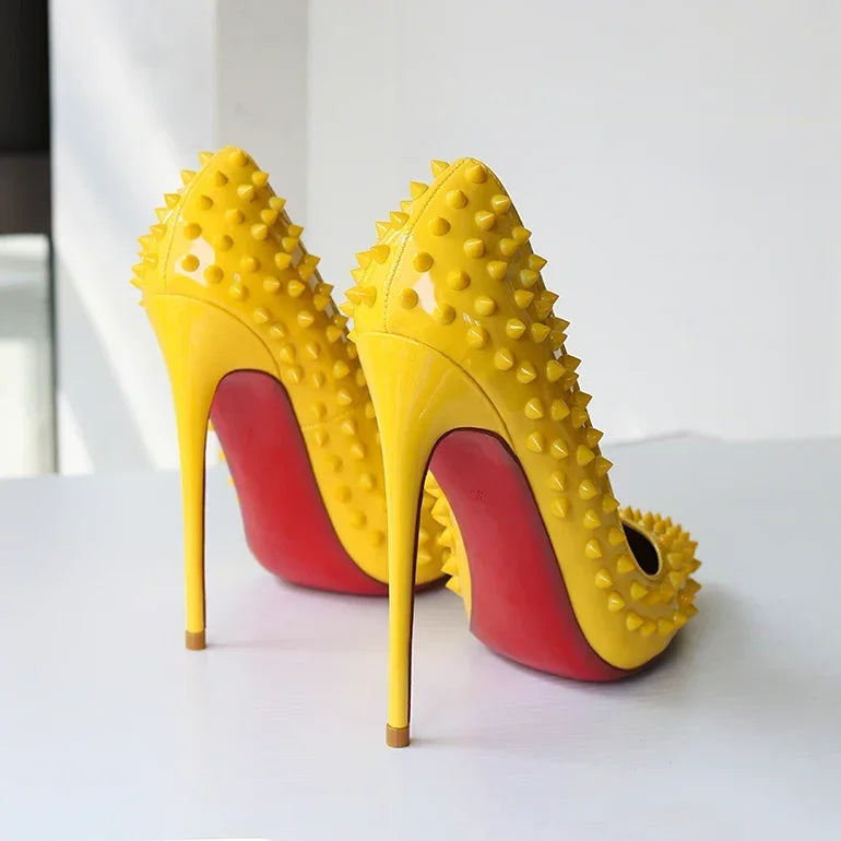 New Sexy Purple Inlaid Fashion High Heels Pink Rivet Professional Office Women's Shoes 12cm Large Temperament Single Shoes